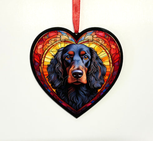 Cocker Spaniel (Working) Black Stained Glass Effect Heart Suncatcher